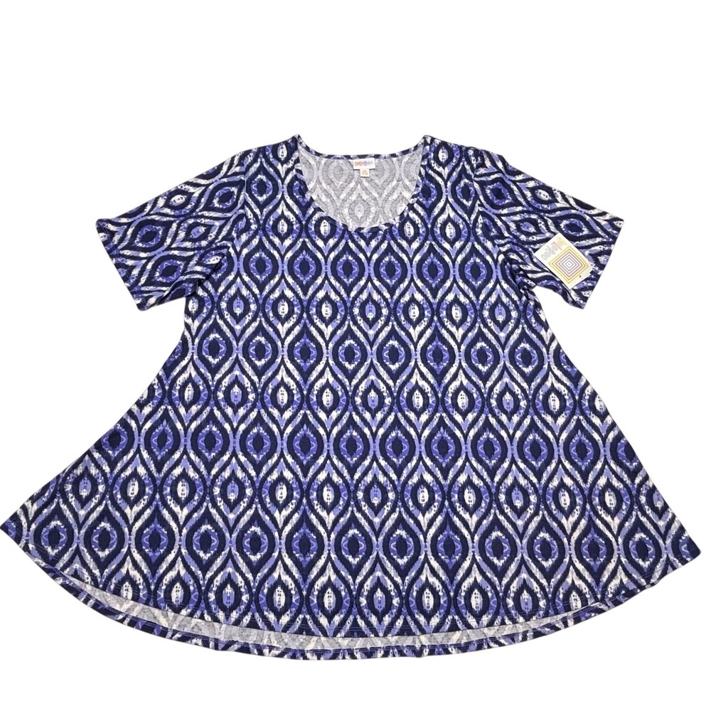LuLaRoe Womens Top Size 3XL Perfect T Purple Blue Ikat Geometric Artsy Tunic NWT
